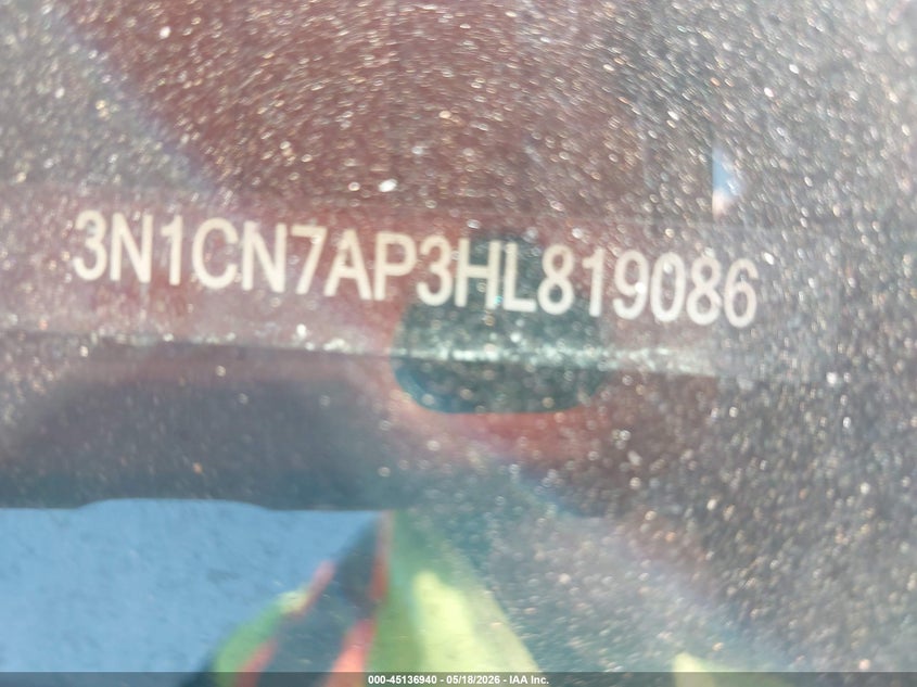 VIN 3N1CN7AP3HL819086 2017 NISSAN VERSA 1.6 S+