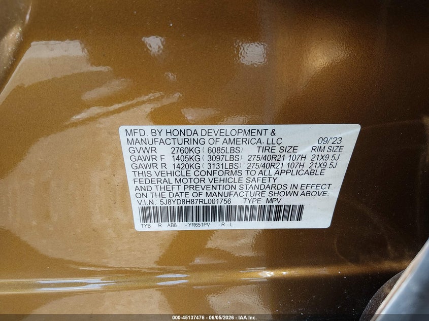 2024 Acura Mdx Type S Advance Package VIN: 5J8YD8H87RL001756 Lot: 45137476
