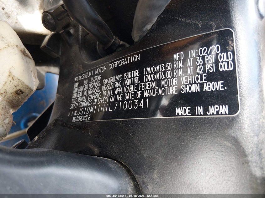2020 Suzuki Gsx-R1000 R VIN: JS1DM11H1L7100341 Lot: 45138418