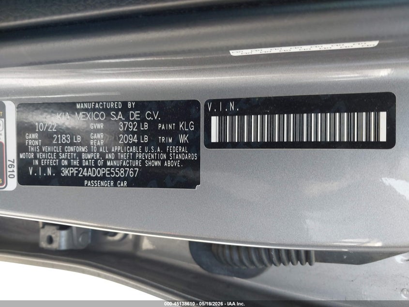 VIN 3KPF24AD0PE558767 2023 KIA FORTE LXS