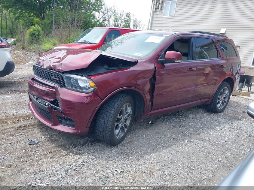 Vin: 1c4rdjdgxkc777411, lot: 45636666, dodge durango gt plus awd 20192