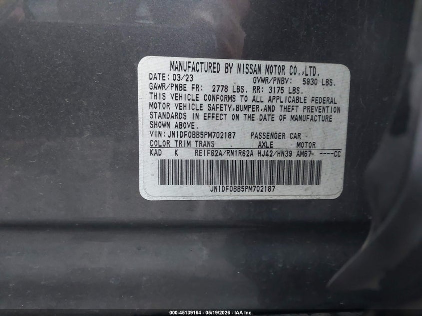 2023 Nissan Ariya Evolve+ VIN: JN1DF0BB5PM702187 Lot: 45139164