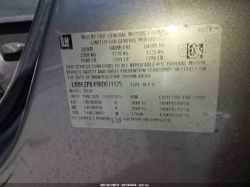 2024 Buick Envision Sport Touring Awd VIN: LRBFZPE49RD071125 Lot: 45139878