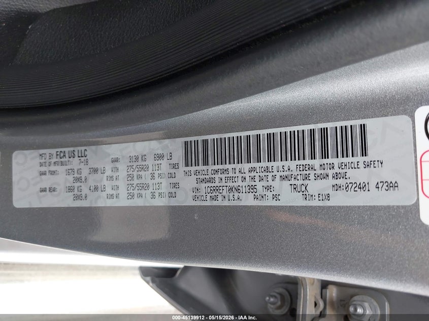 2019 RAM 1500 TRUCK 5.7L V-8 VVT, 395HP