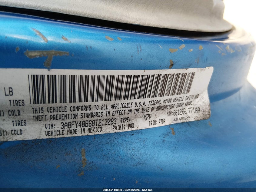 2008 Chrysler Pt Cruiser Lx VIN: 3A8FY48B68T213283 Lot: 45140080