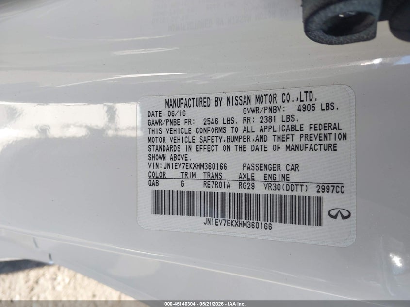 2017 Infiniti Q60 3.0T Premium VIN: JN1EV7EKXHM360166 Lot: 45140304