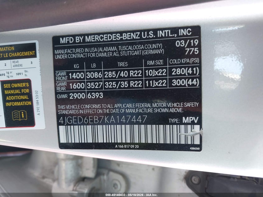 2019 Mercedes-Benz Amg Gle 43 Coupe 4Matic VIN: 4JGED6EB7KA147447 Lot: 45140433