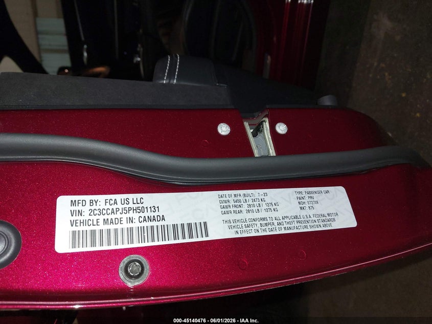 2023 Chrysler 300 300C VIN: 2C3CCAPJ5PH501131 Lot: 45140476