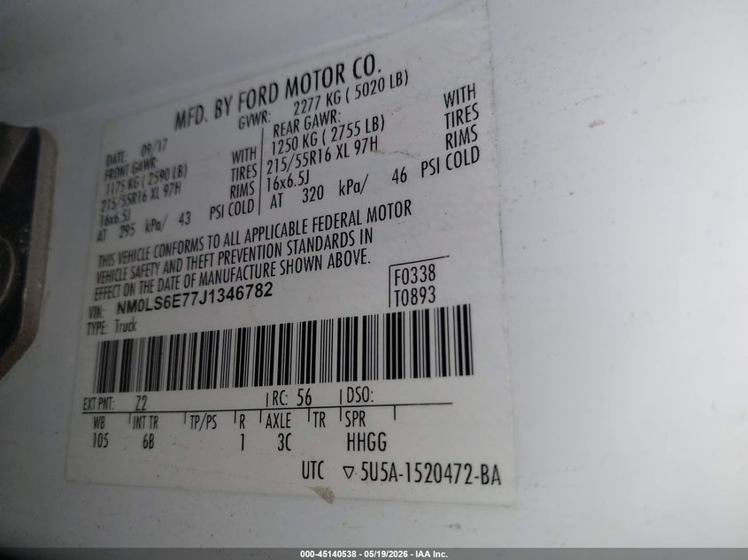 VIN NM0LS6E77J1346782 2018 FORD TRANSIT CONNECT XL