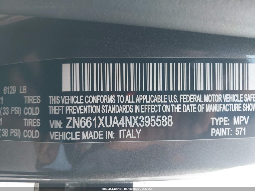 2022 Maserati Levante Gt VIN: ZN661XUA4NX395588 Lot: 45140610