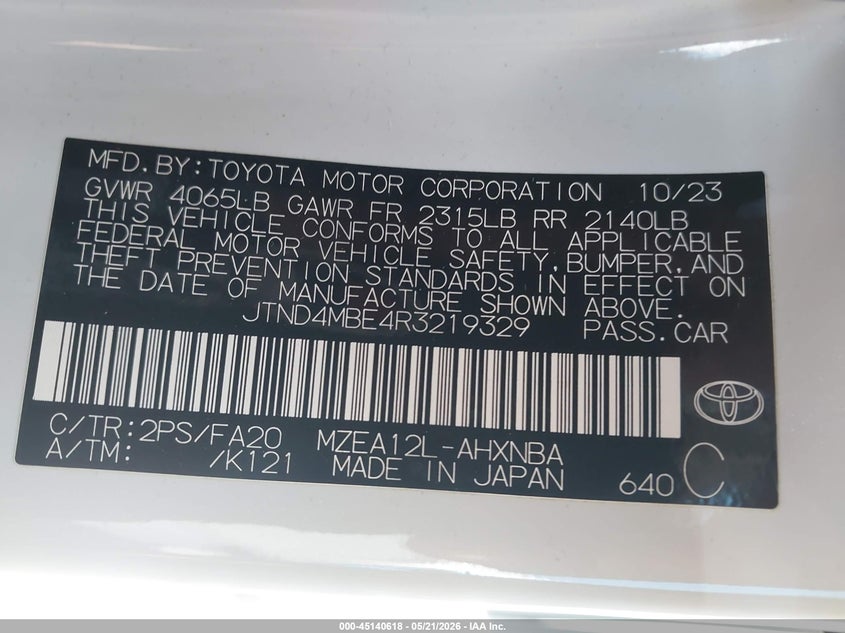 VIN JTND4MBE4R3219329 2024 TOYOTA COROLLA NIGHTSHADE EDITION