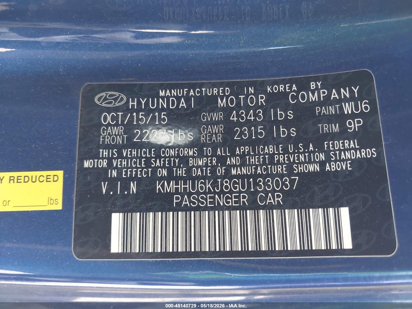 2016 Hyundai Genesis 3.8 R-Spec VIN: KMHHU6KJ8GU133037 Lot: 45140729