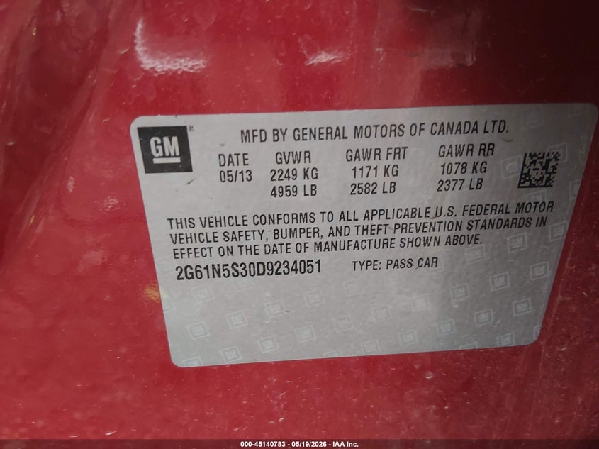 2013 Cadillac Xts Standard VIN: 2G61N5S30D9234051 Lot: 45140783