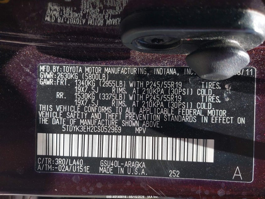 2012 Toyota Highlander 3.5 Limited V6 Purple Lot 111045140816 Vin 5TDYK3EH2CS052969