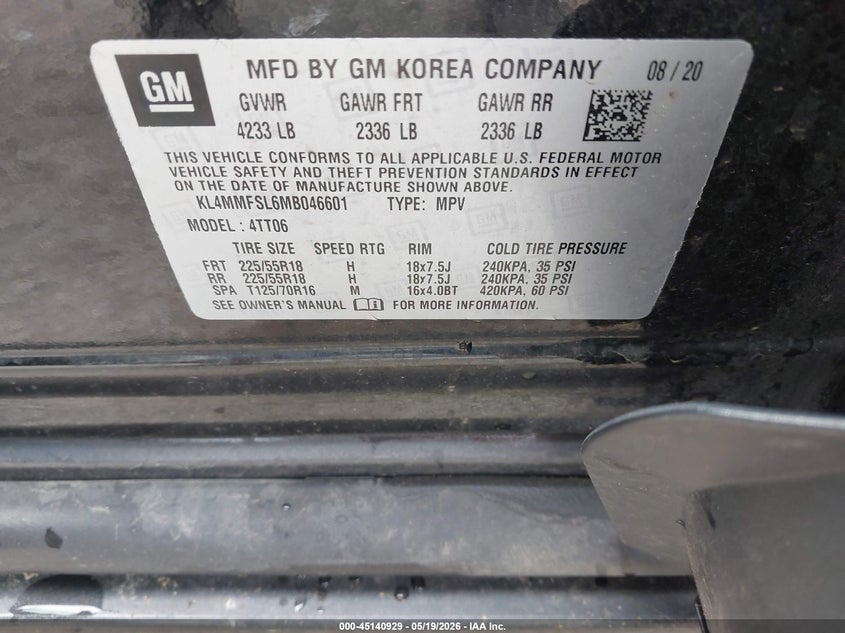 2021 Buick Encore Gx Fwd Essence VIN: KL4MMFSL6MB046601 Lot: 45140929