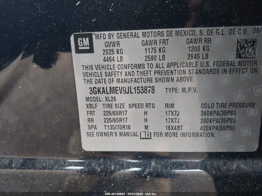GMC TERRAIN 2018 VIN 3GKALMEV9JL153878