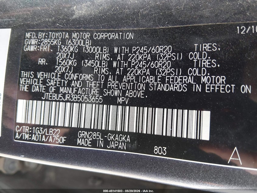 2011 TOYOTA 4RUNNER SPORT UTILITY VEHICLE 4.0L V-6 DOHC, VVT, 270HP
