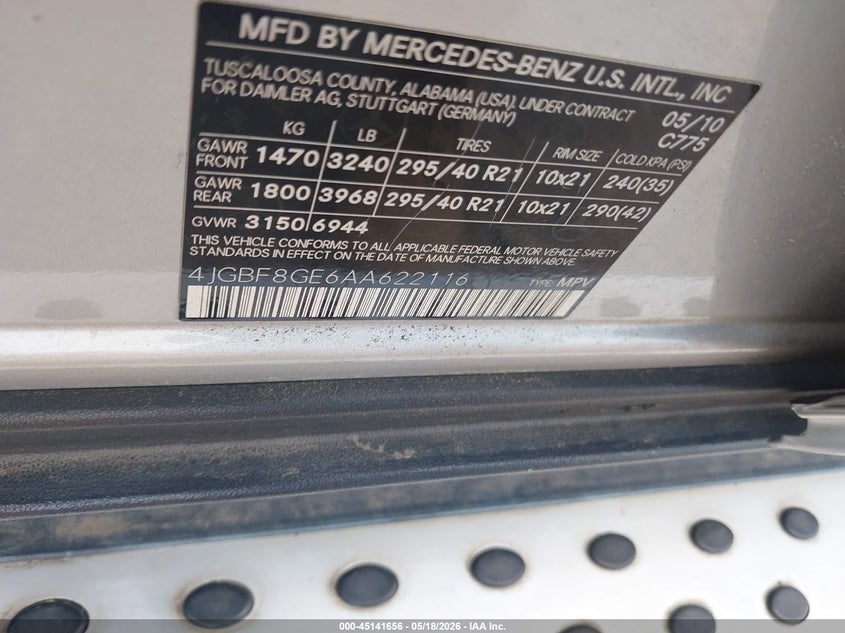 2010 Mercedes-Benz Gl 550 4Matic VIN: 4JGBF8GE6AA622116 Lot: 45141656