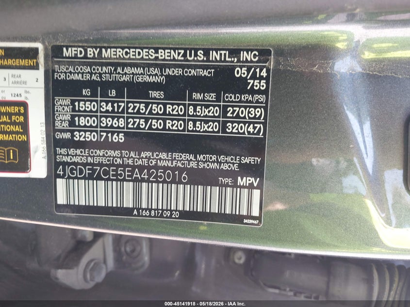 2014 Mercedes-Benz Gl 450 4Matic VIN: 4JGDF7CE5EA425016 Lot: 45141918