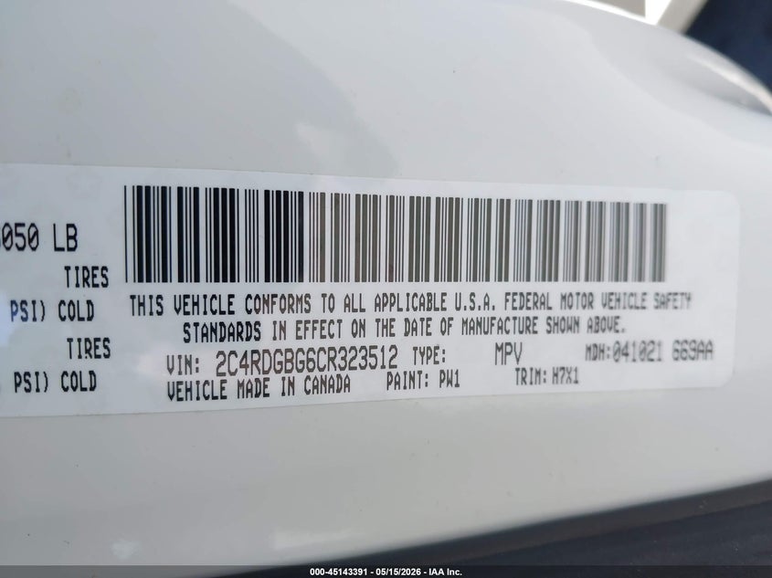 2012 Dodge Caravan 3.6 Grand Se/Avp white Lot 111045143391 Vin 2C4RDGBG6CR323512