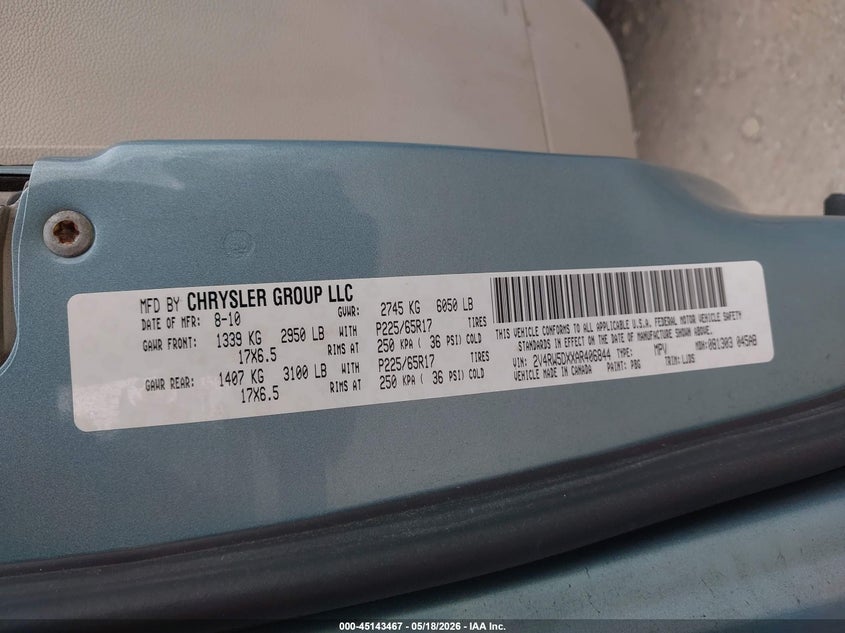 2010 Volkswagen Routan Sel VIN: 2V4RW5DXXAR406844 Lot: 45143467