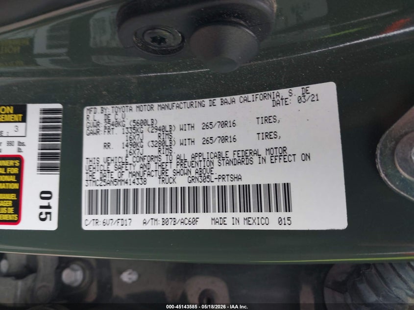 VIN 3TMCZ5AN5MM414338 2021 TOYOTA TACOMA TRD OFF-ROAD