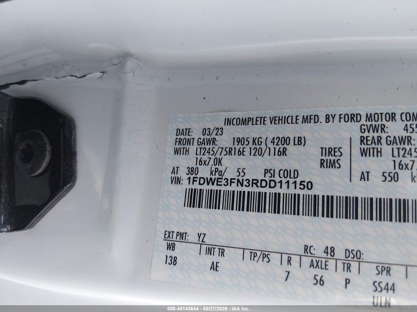 2024 Ford E-350 Cutaway VIN: 1FDWE3FN3RDD11150 Lot: 45143644