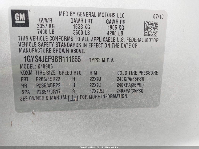 2011 Cadillac Escalade 6.2 Esv Premium silver Lot 111045143751 Vin 1GYS4JEF9BR111655