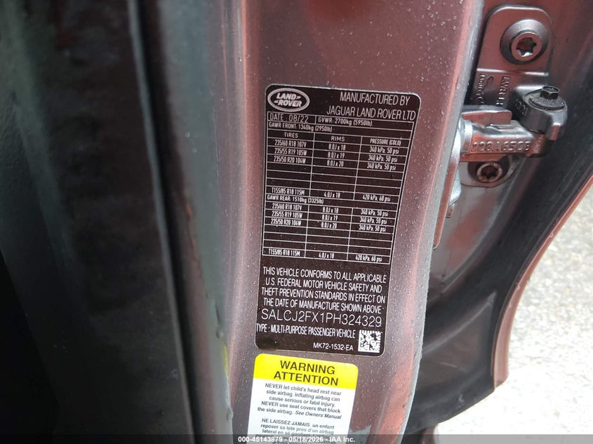 2023 Land Rover Discovery Sport S VIN: SALCJ2FX1PH324329 Lot: 45143879
