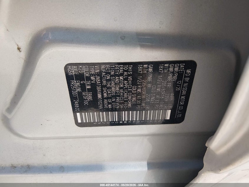 VIN JN8AT3BAXMW010299 2021 NISSAN ROGUE SV FWD