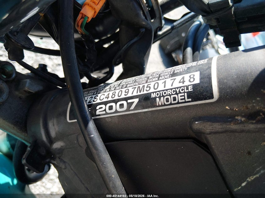 2007 Honda Cb900 F VIN: JH2SC48097M501748 Lot: 45144183