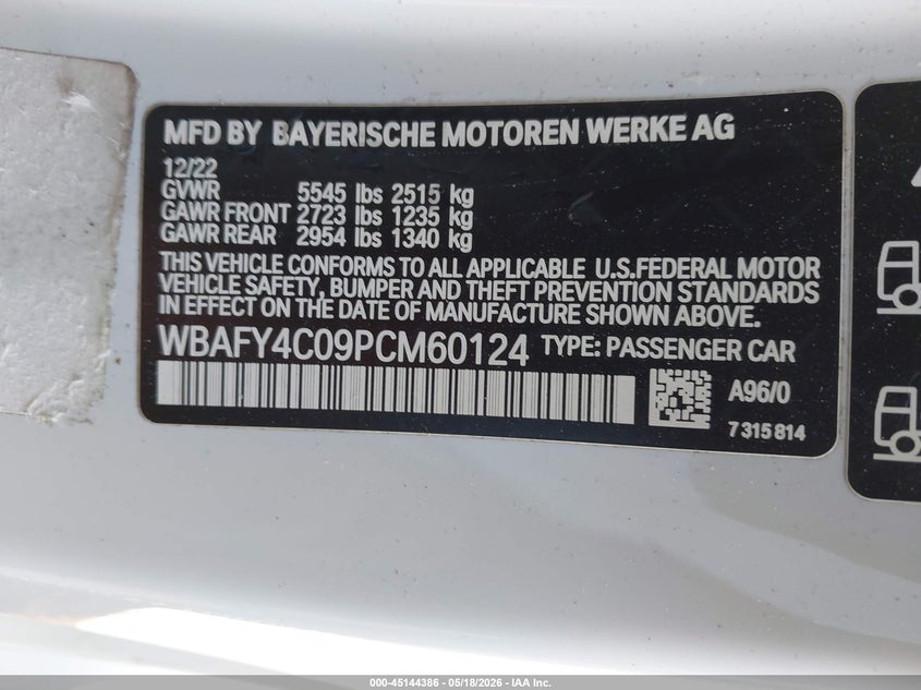 2023 BMW M850I xDrive VIN: WBAFY4C09PCM60124 Lot: 45144386