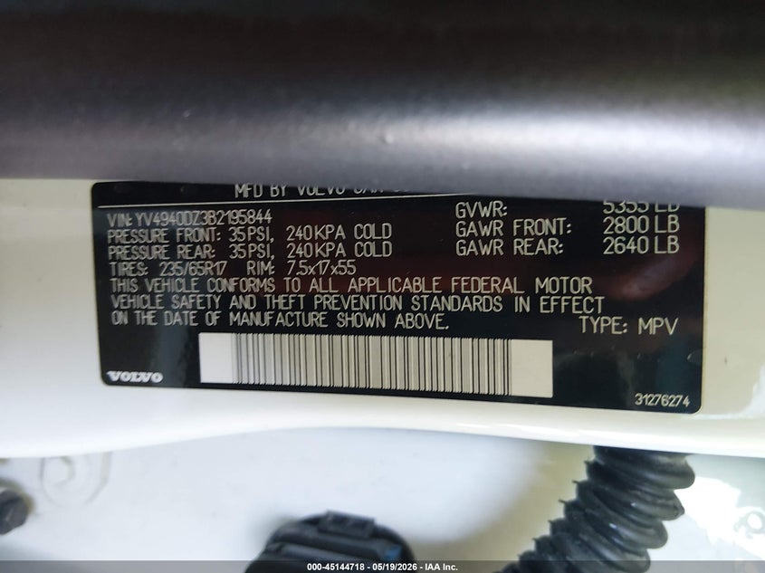 2011 Volvo Xc60 3.2 VIN: YV4940DZ3B2195844 Lot: 45144718