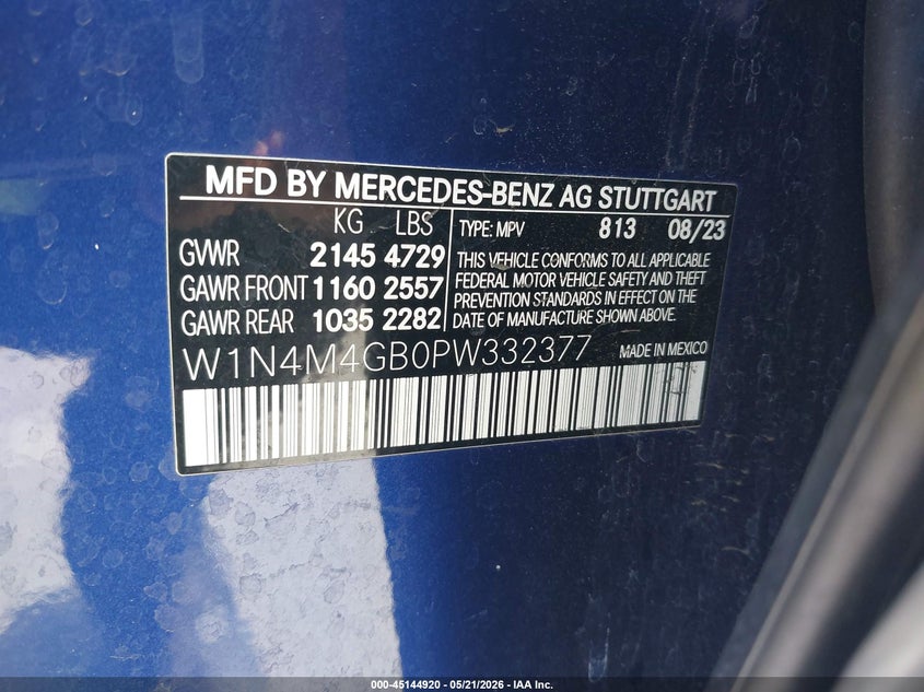 2023 Mercedes-Benz Glb 250 VIN: W1N4M4GB0PW332377 Lot: 45144920