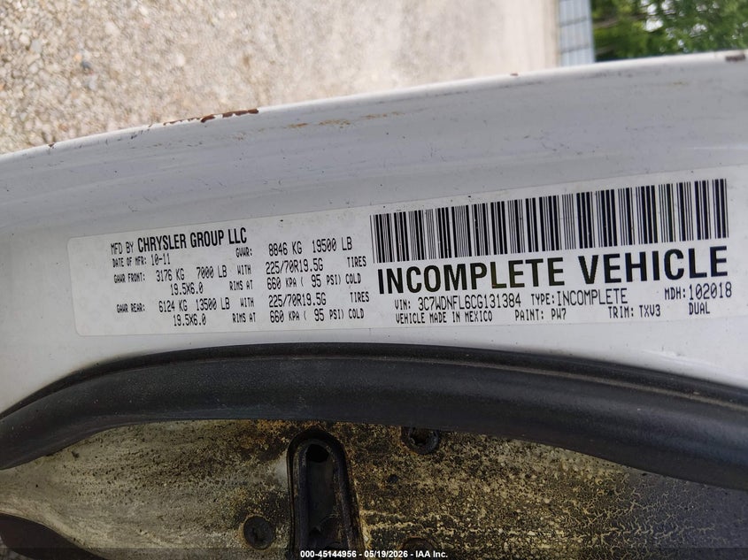 2012 Ram 5500 Chassis St/Slt/Laramie VIN: 3C7WDNFL6CG131384 Lot: 45144956