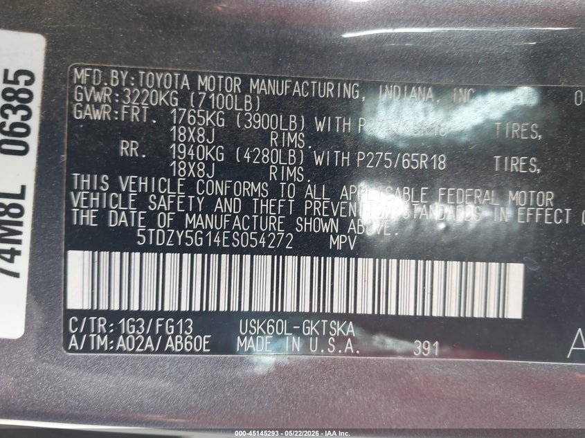 2014 Toyota Sequoia Sr5 5.7L V8 VIN: 5TDZY5G14ES054272 Lot: 45145293