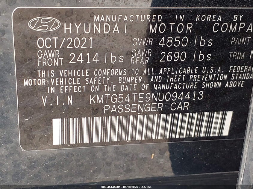 2022 Genesis G70 3.3T Rwd VIN: KMTG54TE9NU094413 Lot: 45145601