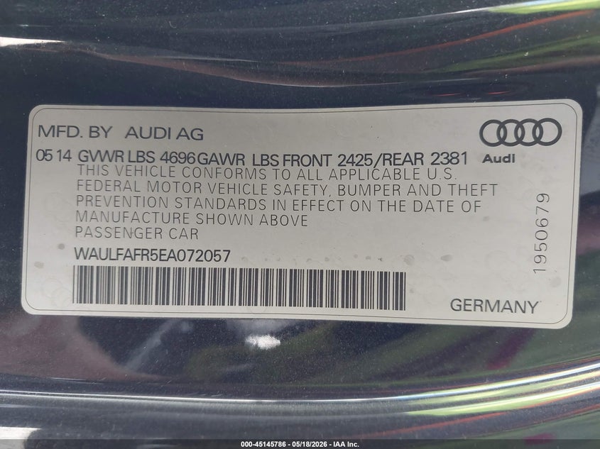 2014 Audi A5 2.0T Premium VIN: WAULFAFR5EA072057 Lot: 45145786