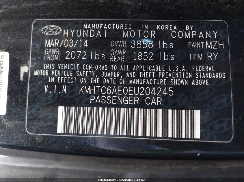 2014 Hyundai Veloster Turbo W/Blue VIN: KMHTC6AE0EU204245 Lot: 45145825