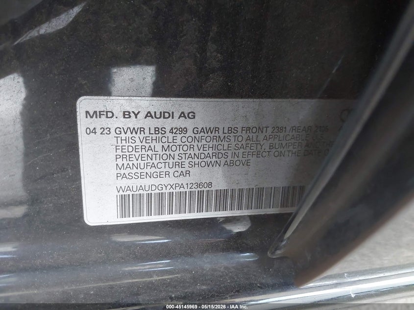 2023 Audi A3 Premium 40 Tfsi Front-Wheel Drive S Tronic VIN: WAUAUDGYXPA123608 Lot: 45145969