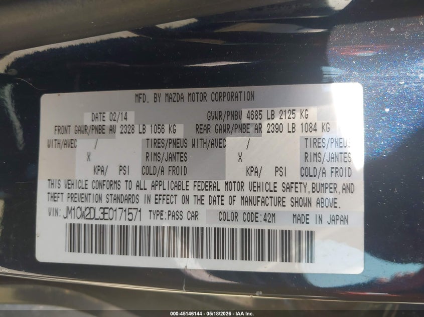 2014 Mazda Mazda5 Grand Touring VIN: JM1CW2DL3E0171571 Lot: 45146144