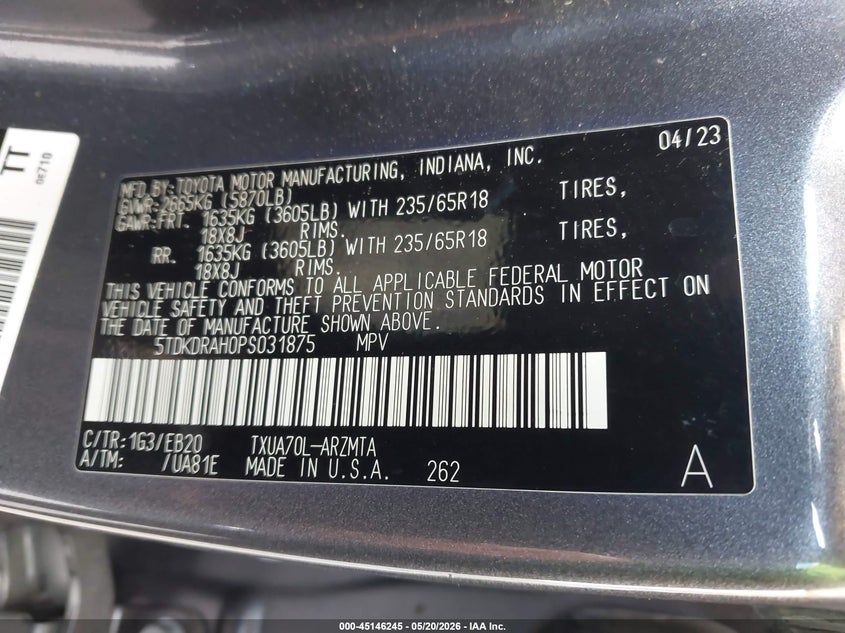 2023 TOYOTA HIGHLANDER SPORT UTILITY VEHICLE 2.4L I-4 DI, DOHC, VVT, TURBO, 265HP