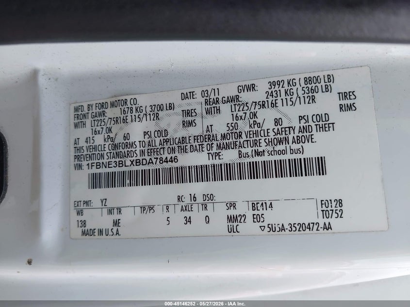 2011 FORD ECONOLINE WAGON 5.4L V-8 255HP