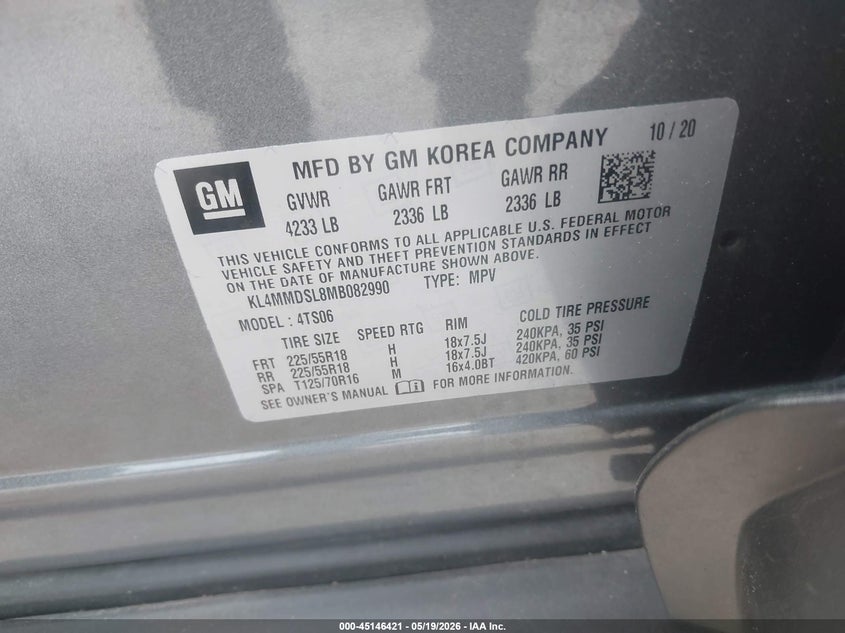 2021 Buick Encore Gx Fwd Select VIN: KL4MMDSL8MB082990 Lot: 45146421