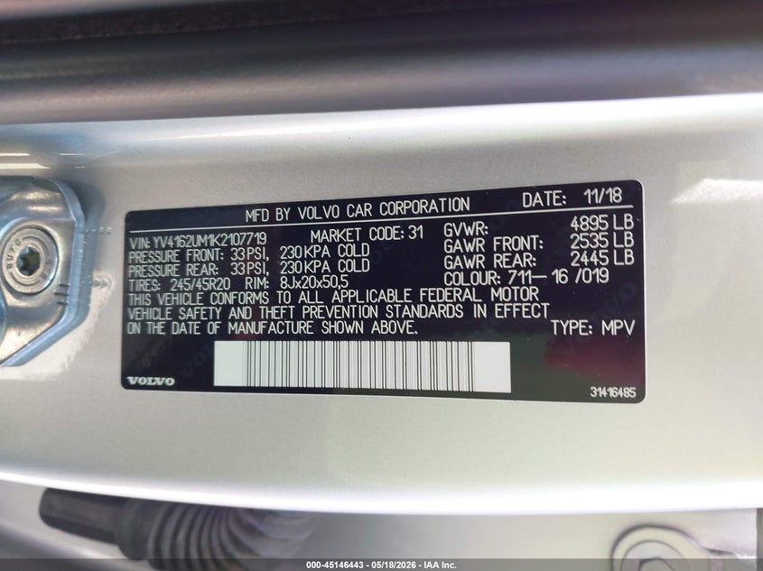 2019 Volvo Xc40 T5 R-Design VIN: YV4162UM1K2107719 Lot: 45146443