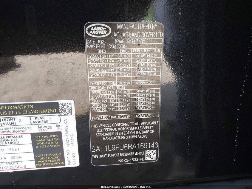 2024 Land Rover Range Rover Sport Dynamic Se VIN: SAL1L9FU6RA169143 Lot: 45146465