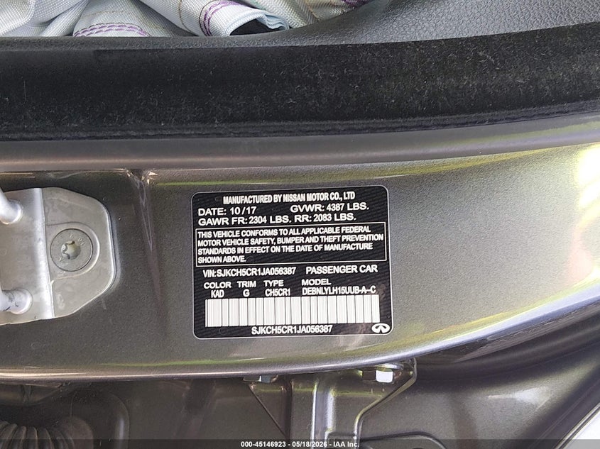 2018 Infiniti Qx30 Premium VIN: SJKCH5CR1JA056387 Lot: 45146923