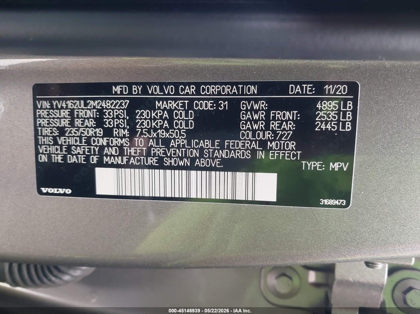 2021 Volvo Xc40 T5 Inscription VIN: YV4162UL2M2482237 Lot: 45146939