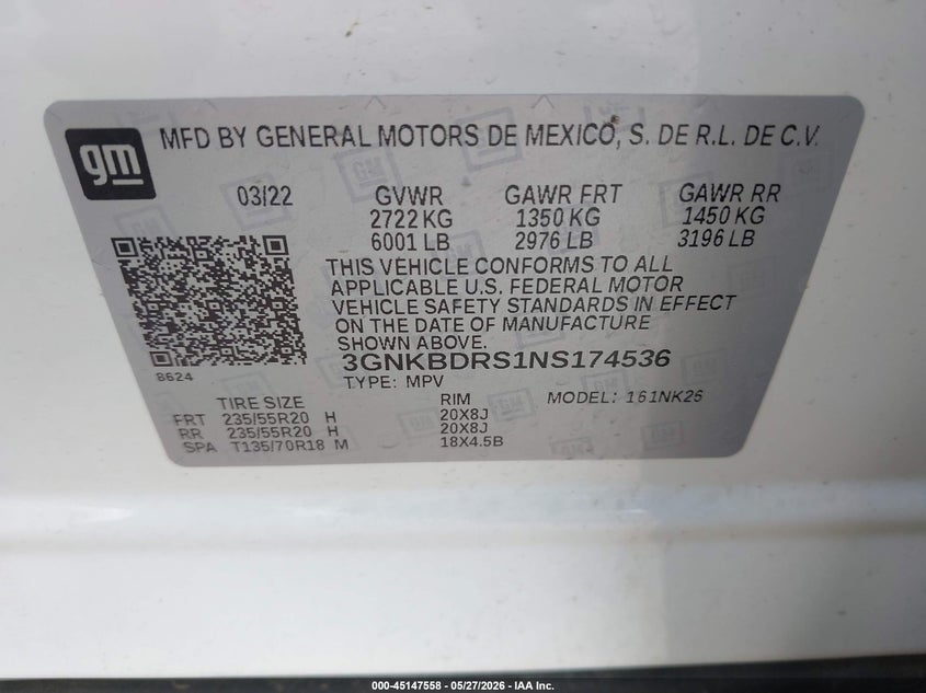 2022 Chevrolet Blazer Fwd 3Lt VIN: 3GNKBDRS1NS174536 Lot: 45147558