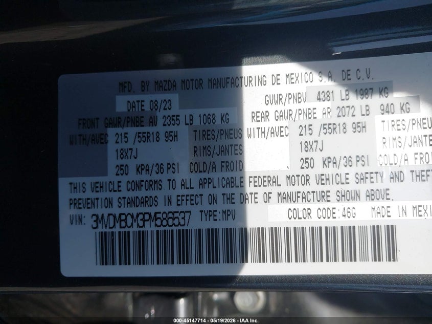 2023 Mazda Cx-30 2.5 S Preferred VIN: 3MVDMBCM3PM586537 Lot: 45147714